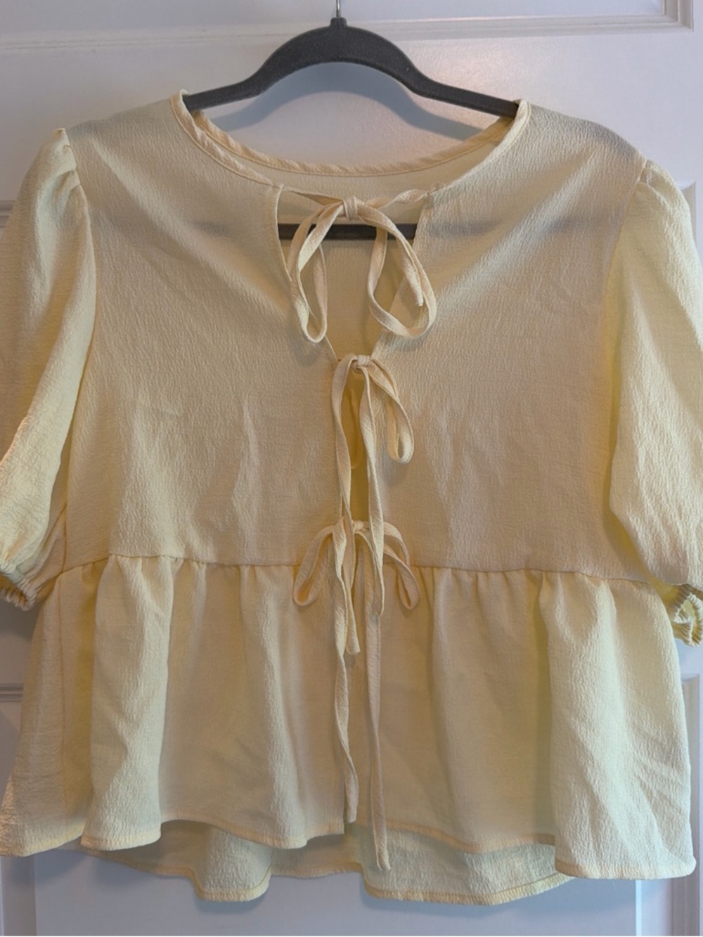SHEIN Light Yellow Tie-Front Peplum Blouse